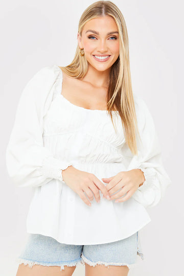 Shirred Button Down Blouse